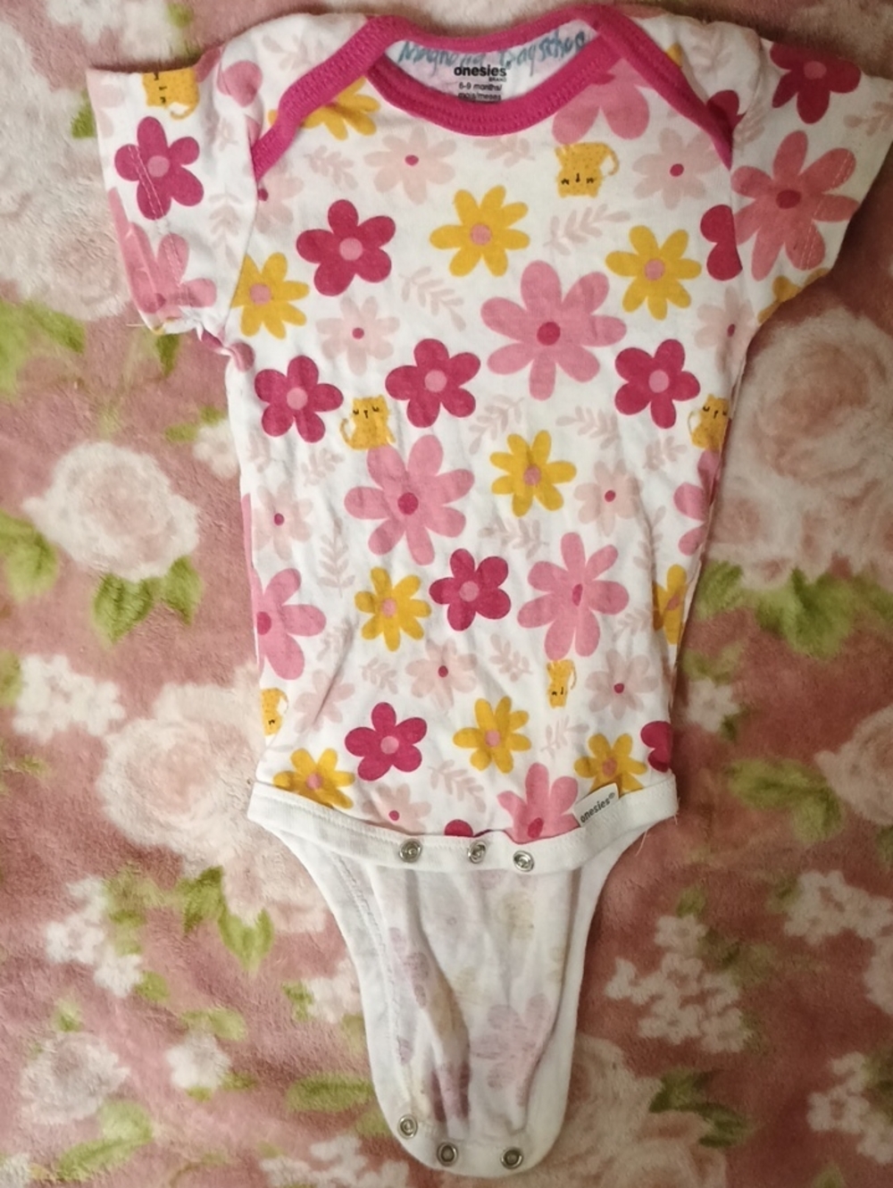Onesies Floral Baby One-Piece - Pink & Yellow